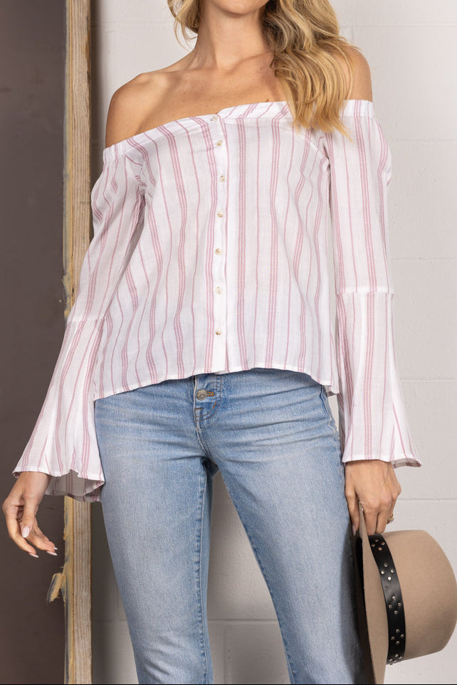 Elegant Off-Shoulder Striped Casual Blouse