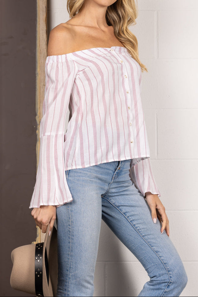 Elegant Off-Shoulder Striped Casual Blouse