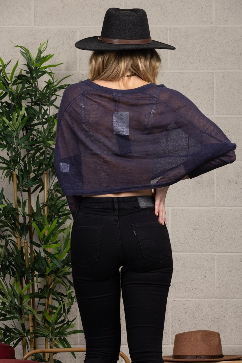 Sheer Loose Fit Cropped Long Sleeve Casual Top