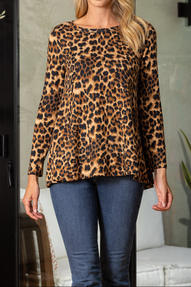 Loose-Fit Leopard Print Long-Sleeve Top｜Soft & Comfortable｜Chic Everyday Style