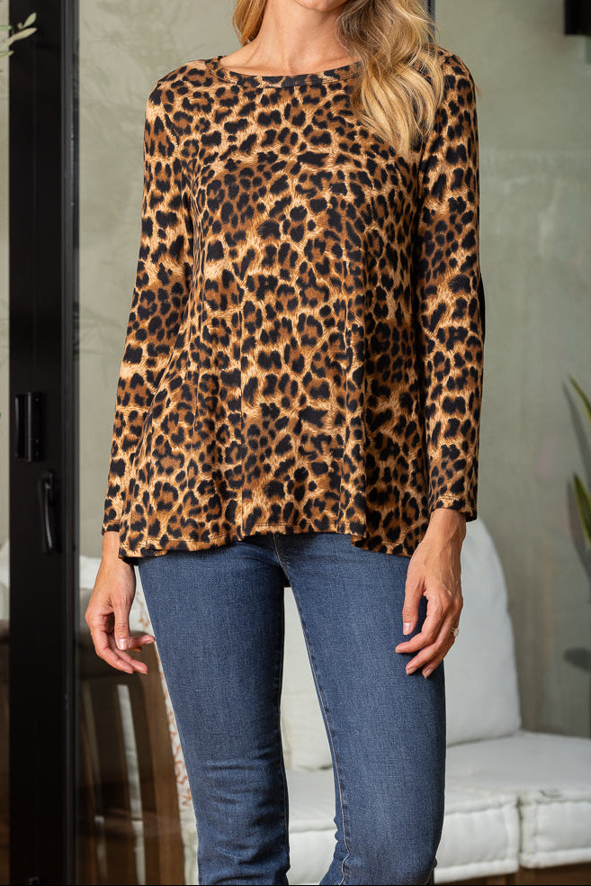 Loose-Fit Leopard Print Long-Sleeve Top｜Soft & Comfortable｜Chic Everyday Style